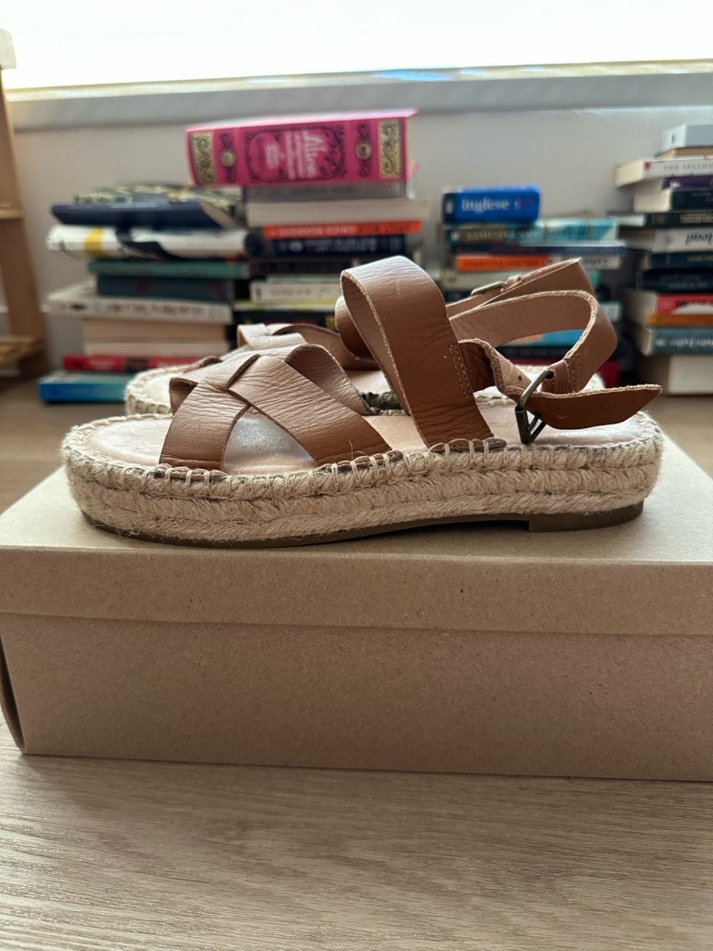 Madewell Tan Leather Espadrille Platform Sandals